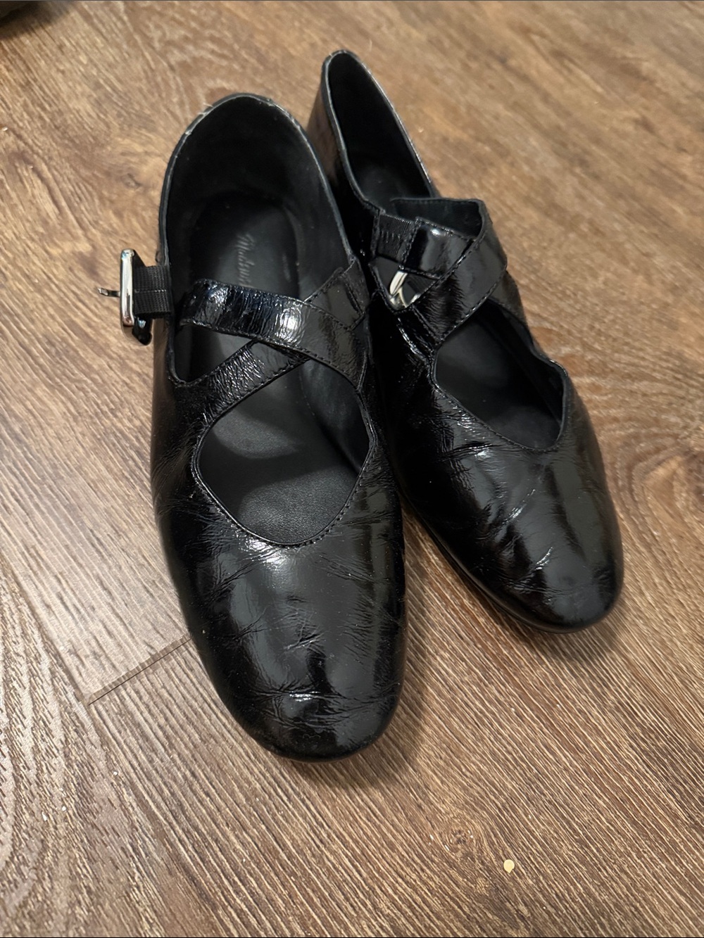 Madewell Black Patent Cross-Strap Mary Jane Flats